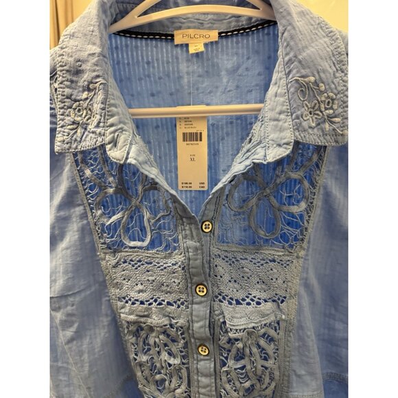 NWT Size XL - Anthropologie 100% Cotton Lace Swing Blouse Blue (NWT USD 108) - Picture 10 of 15